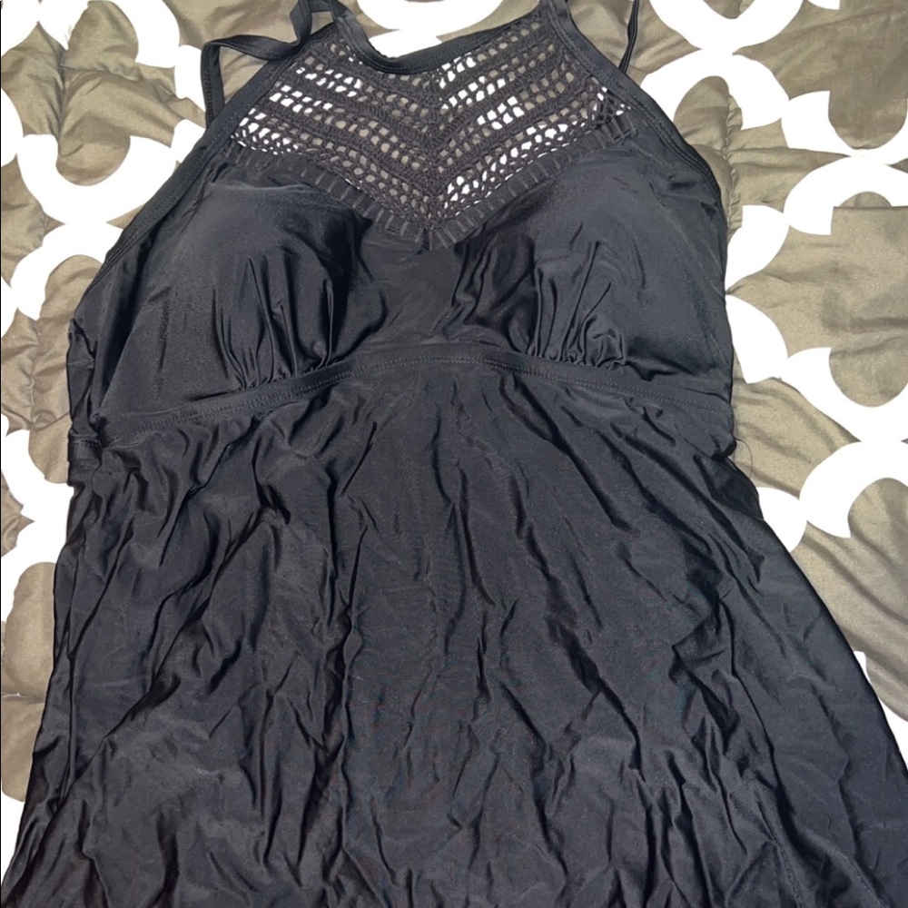 HIGH-NECK MACRAME SWIM DRESS